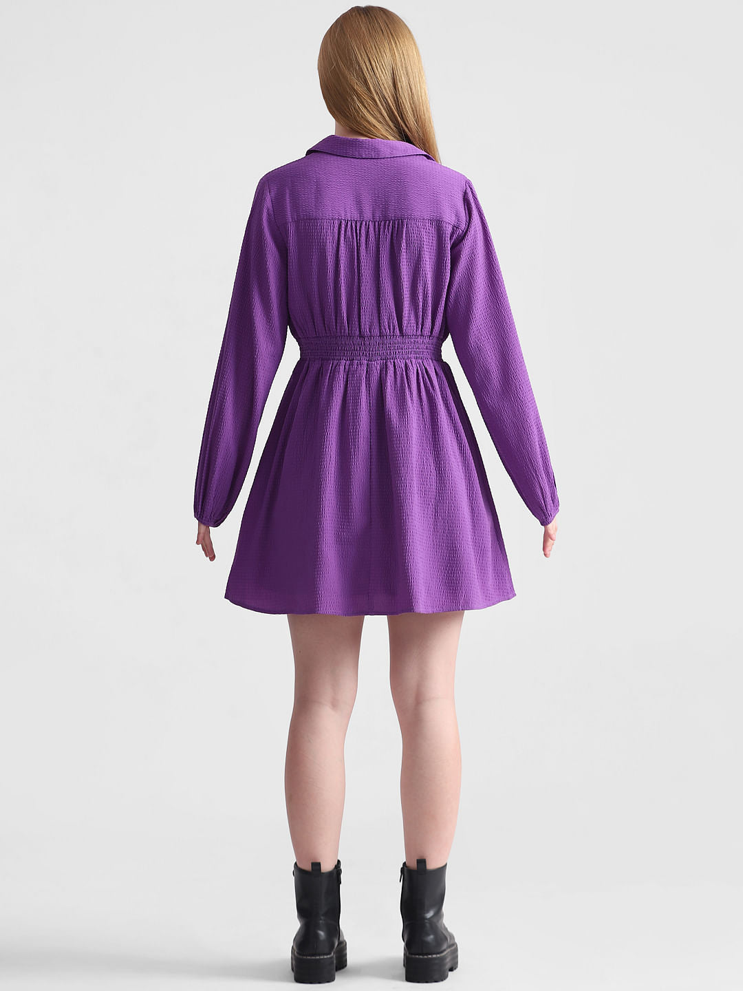 Purple Textured Fit & Flare Dress