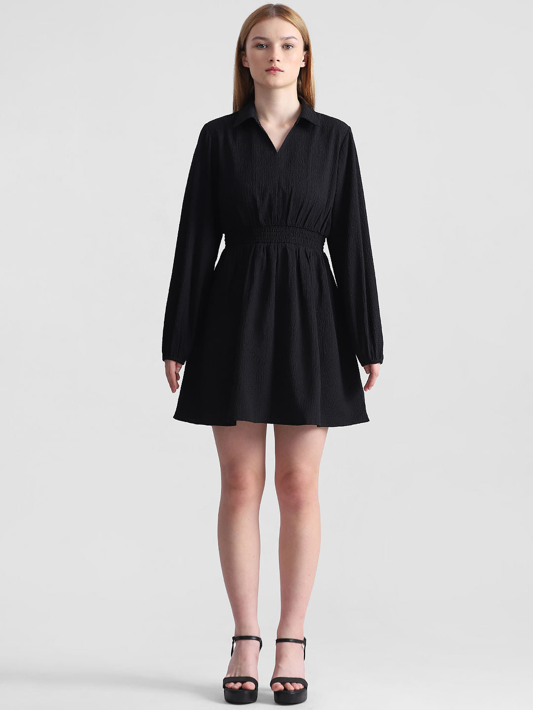 Black Textured Fit & Flare Dress