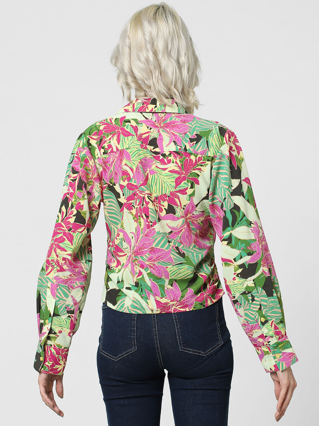 Green Floral Cropped Shirt