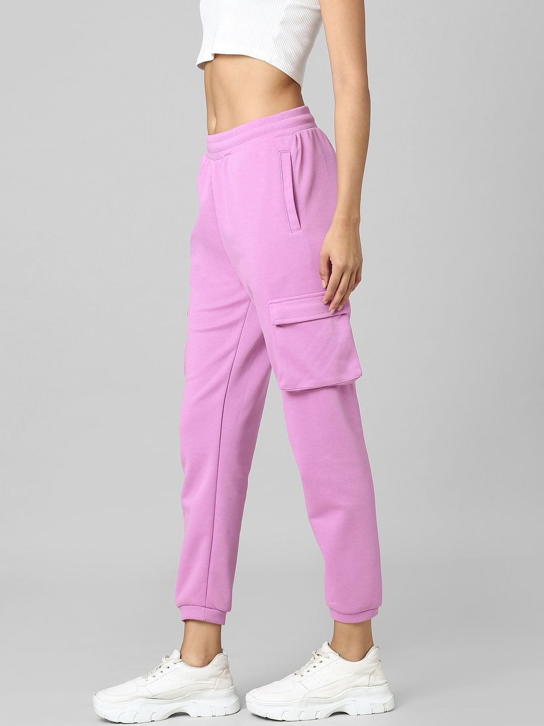 Pink Mid Rise Cargo Joggers