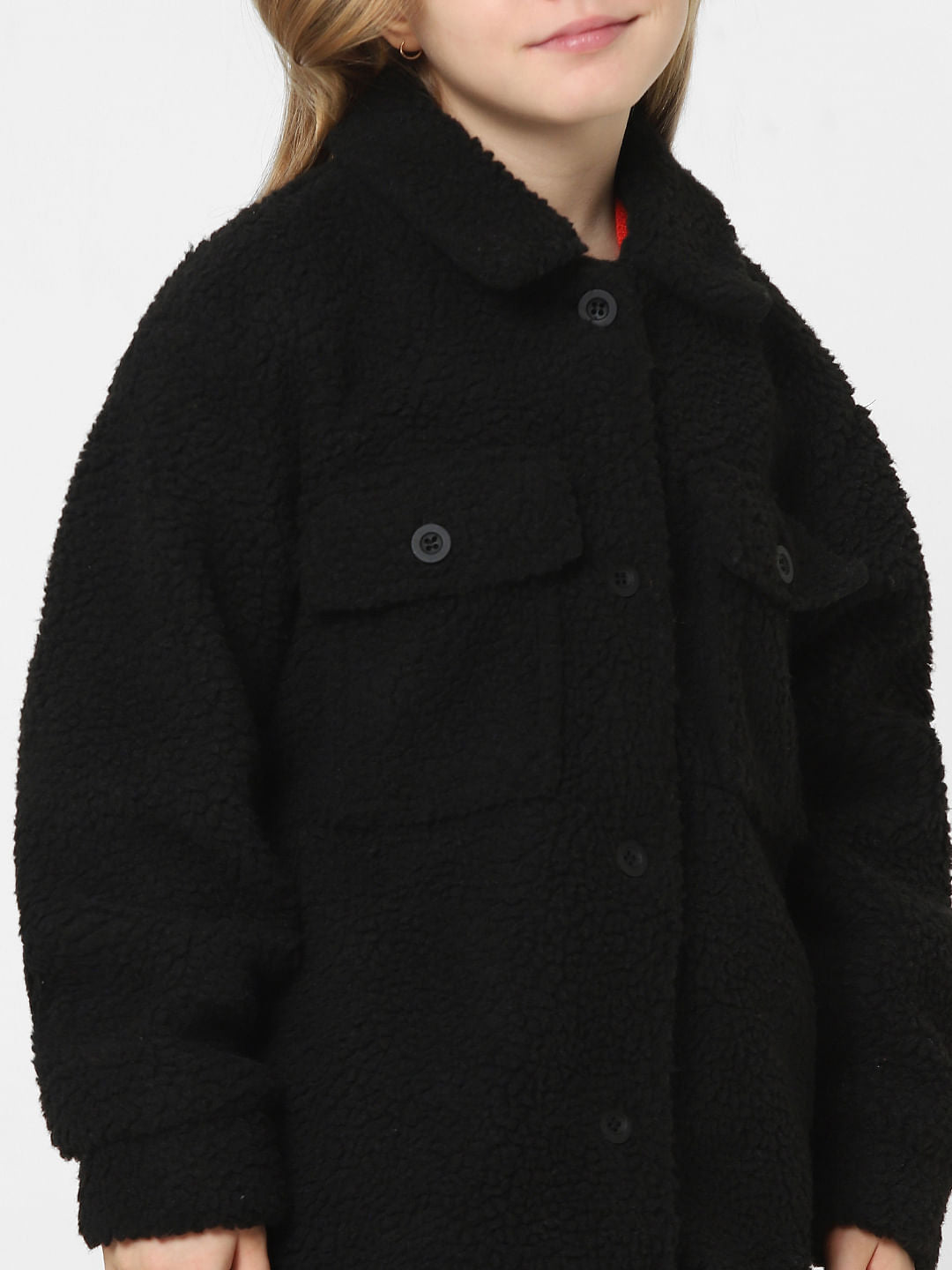 Girls Black Teddy Shacket
