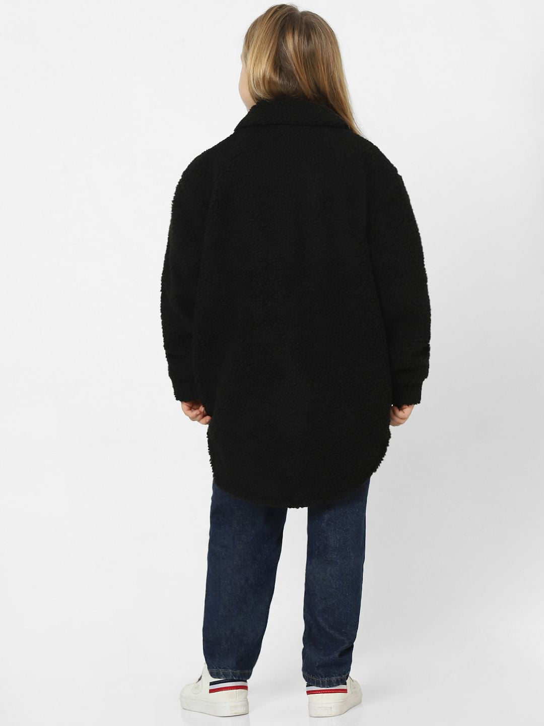 Girls Black Teddy Shacket