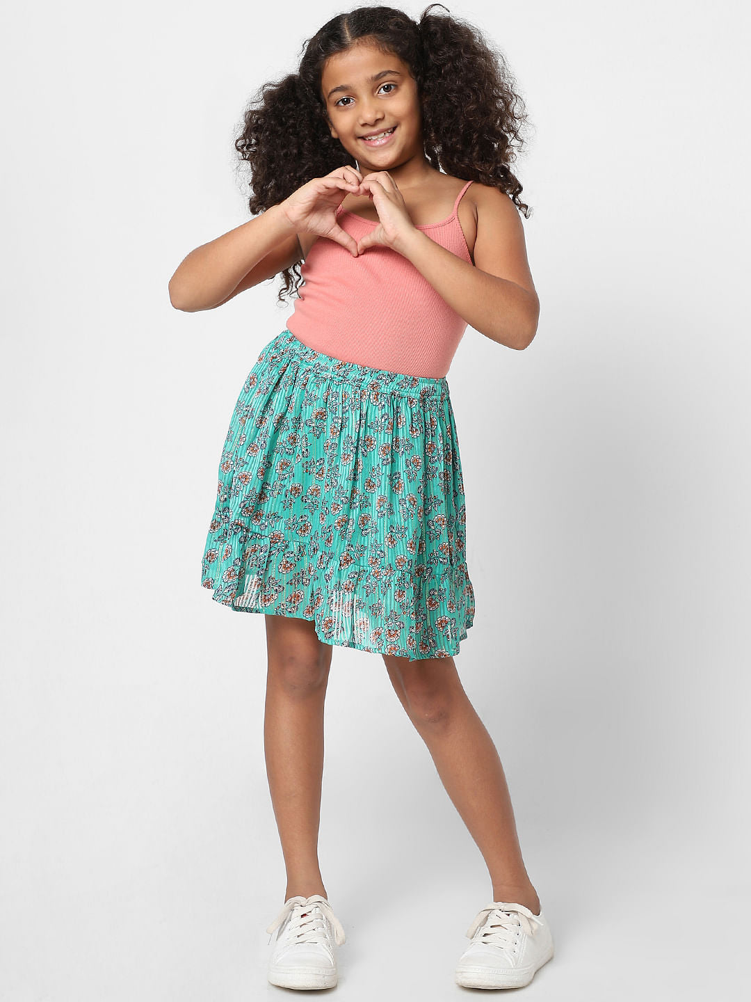 Girls Green Floral Lurex Skirt