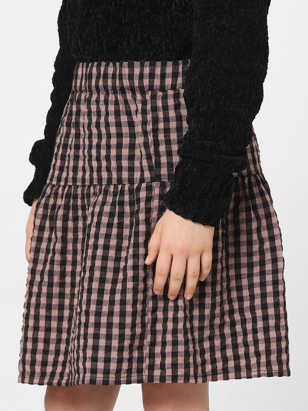 Girls Black Check Print Skirt