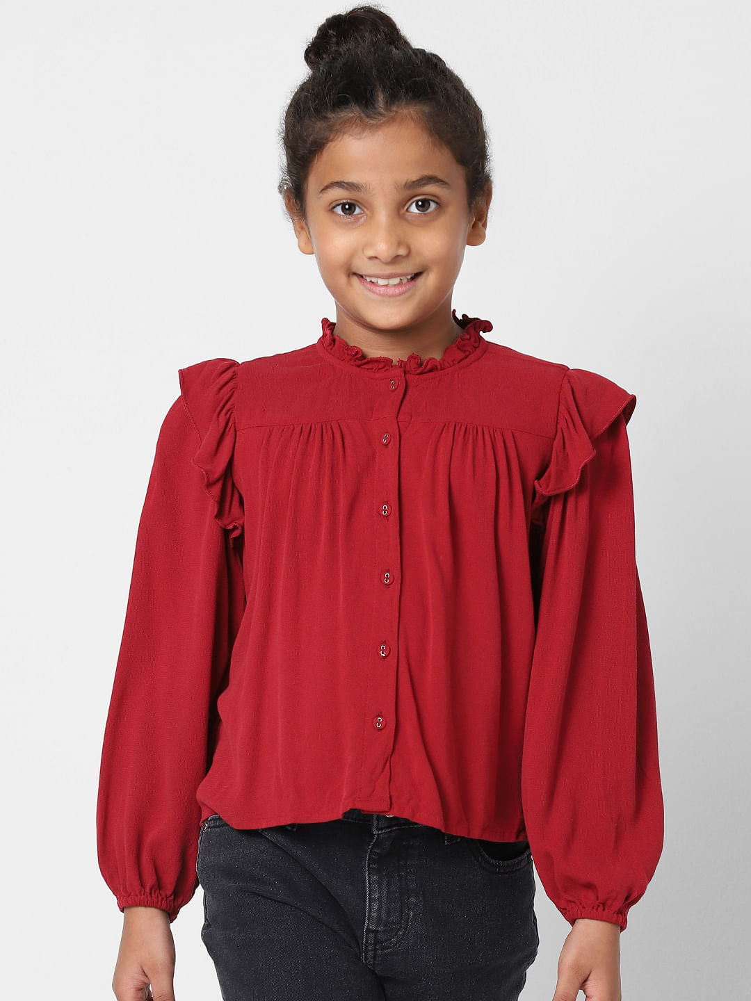 Girls Red Frill Detail Top