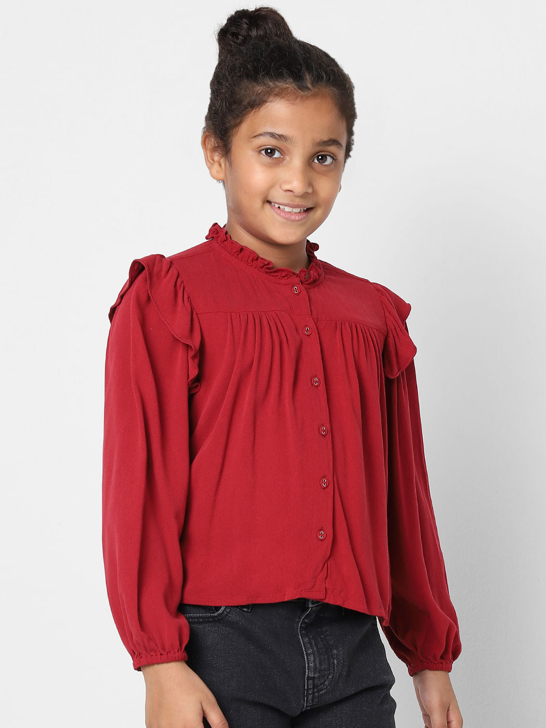 Girls Red Frill Detail Top