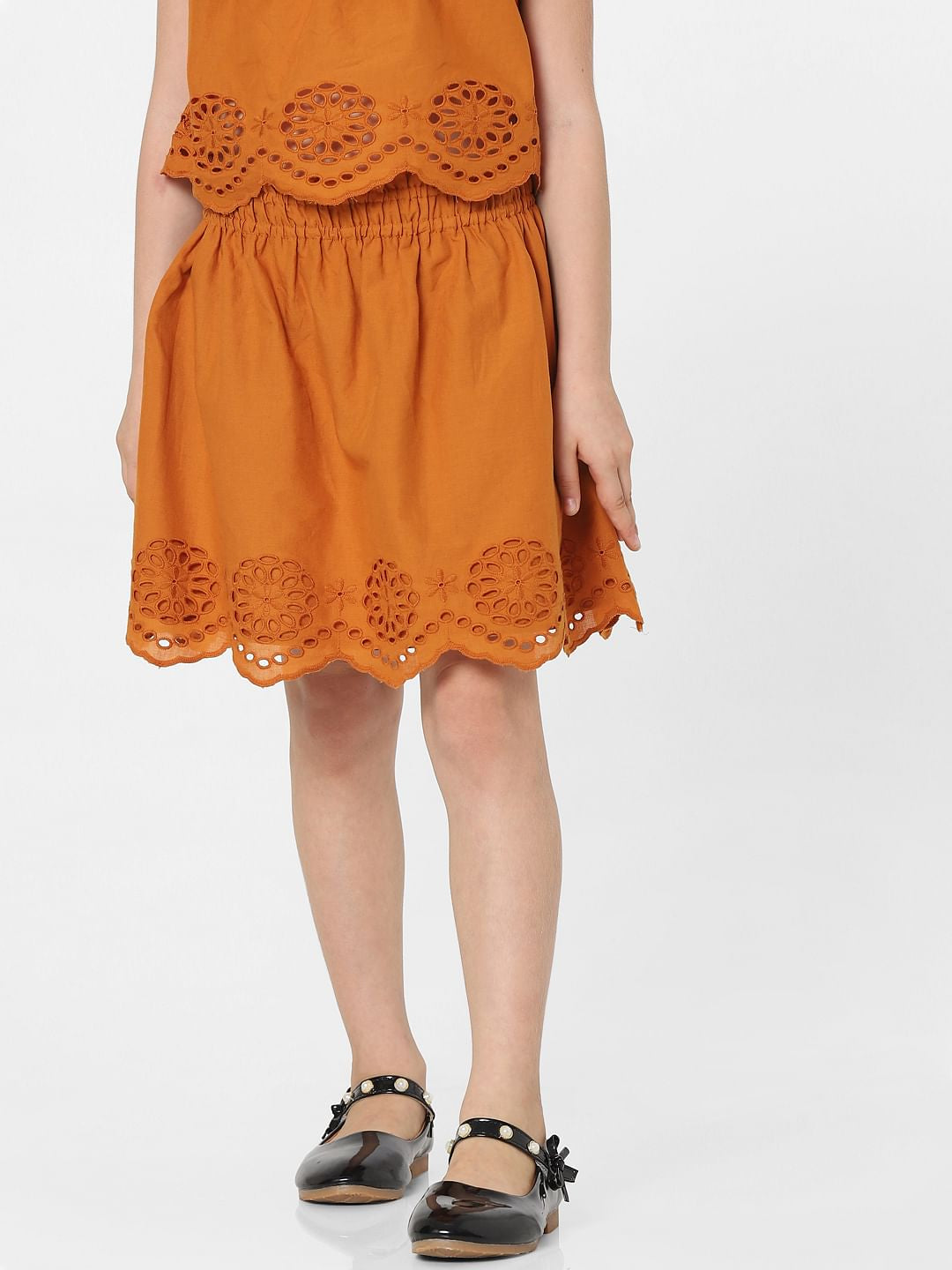 Brown Schiffli Co-Ord Skirt