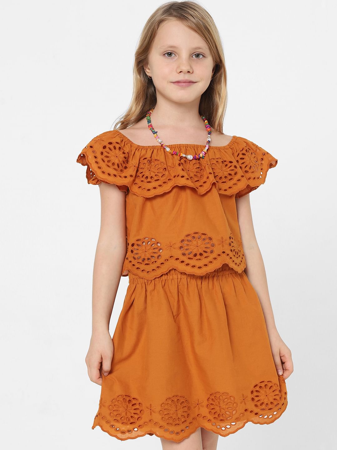 Brown Schiffli Co-Ord Top