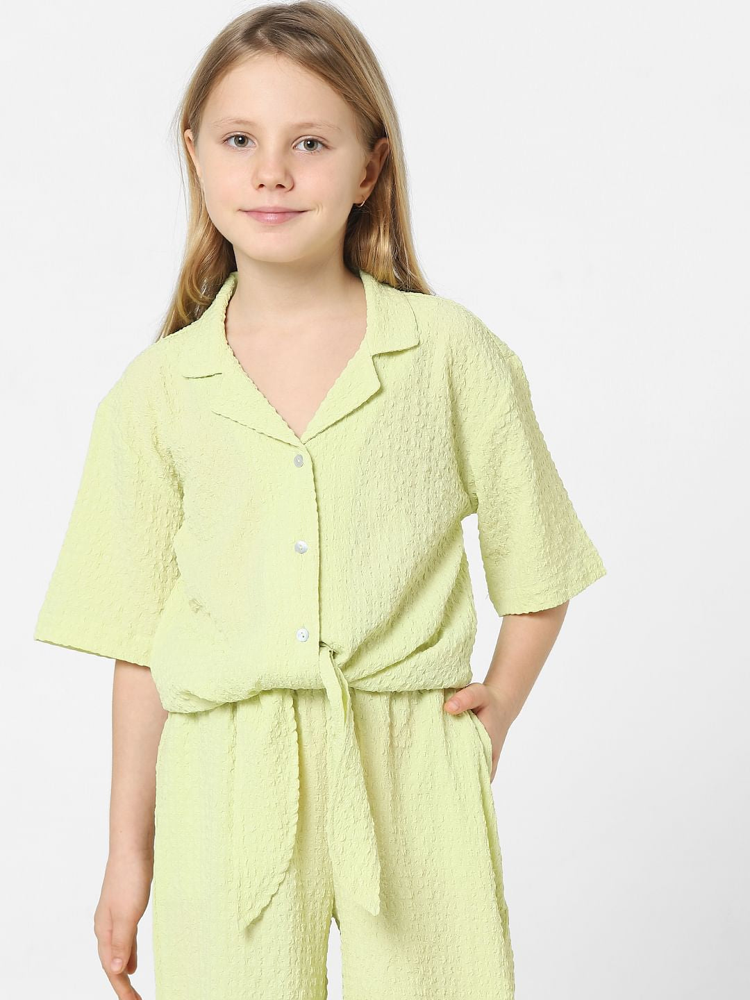 Girls Green Front Tie Co-Ord Shirt