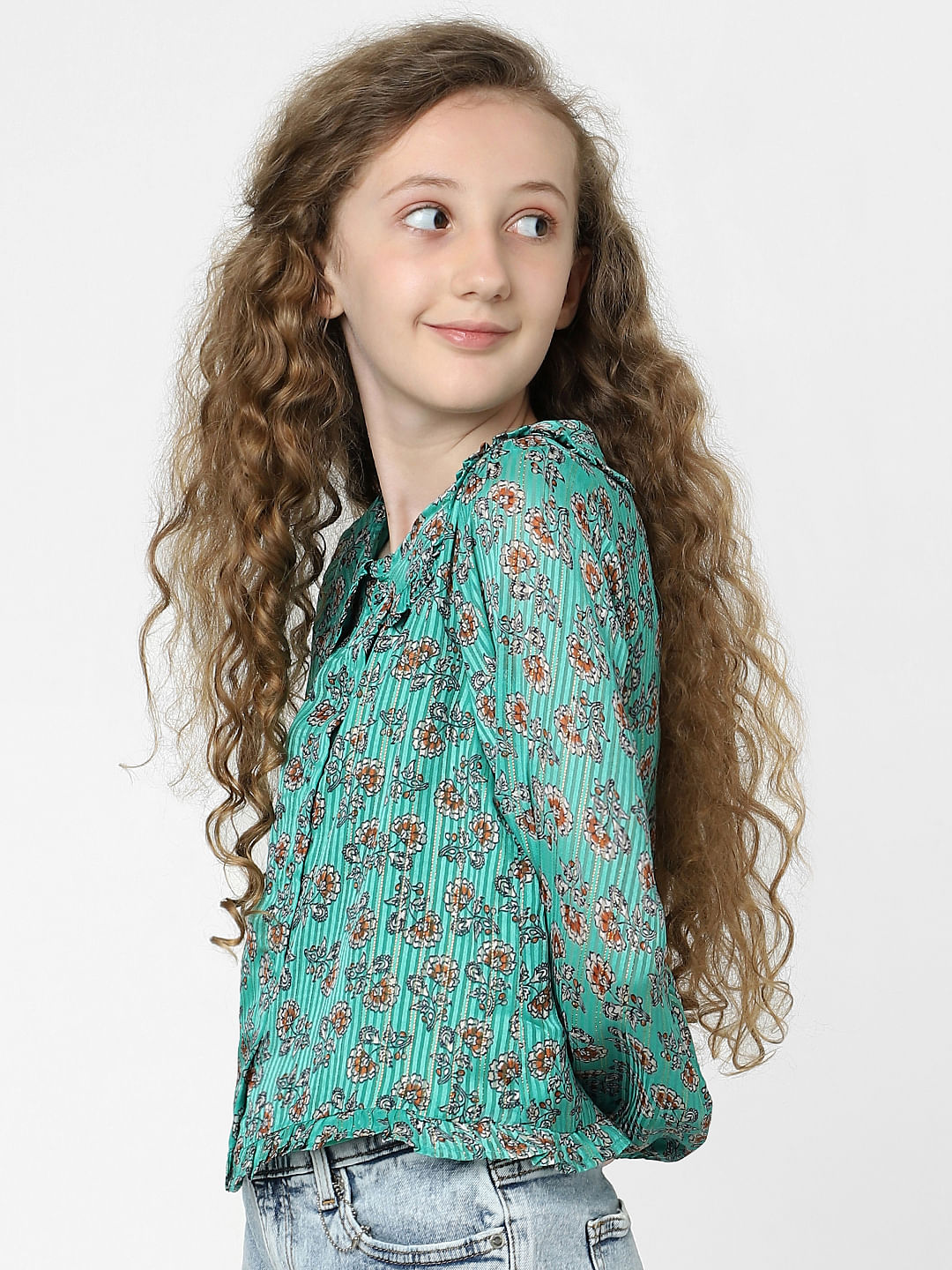 Green Floral Lurex Top