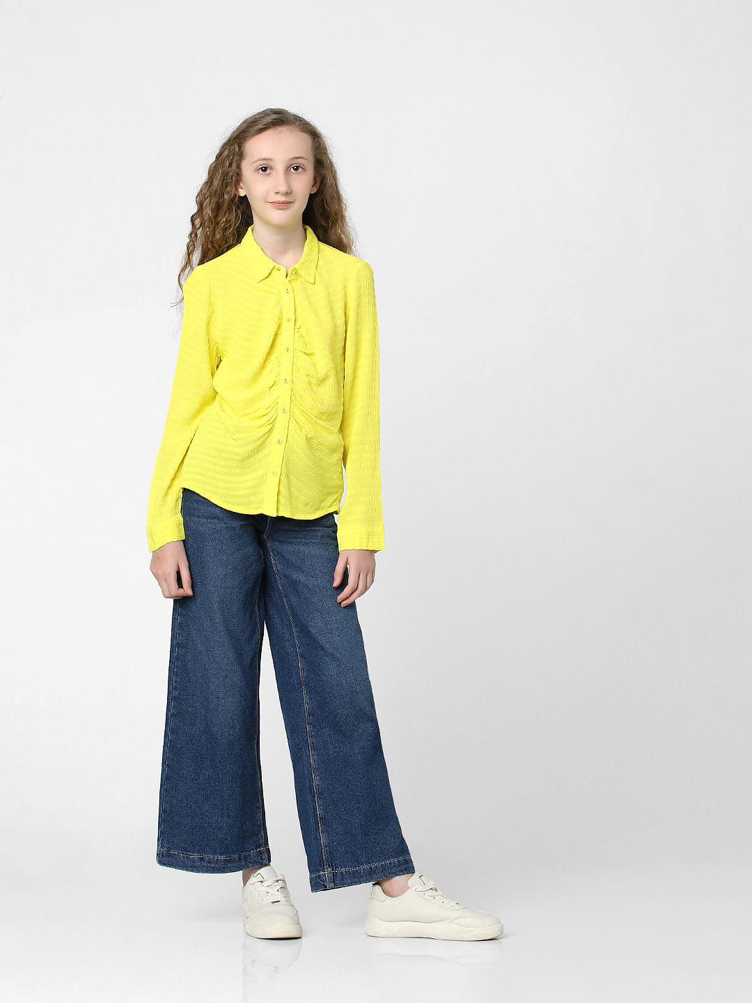 Girls Yellow Self-Print Shirt