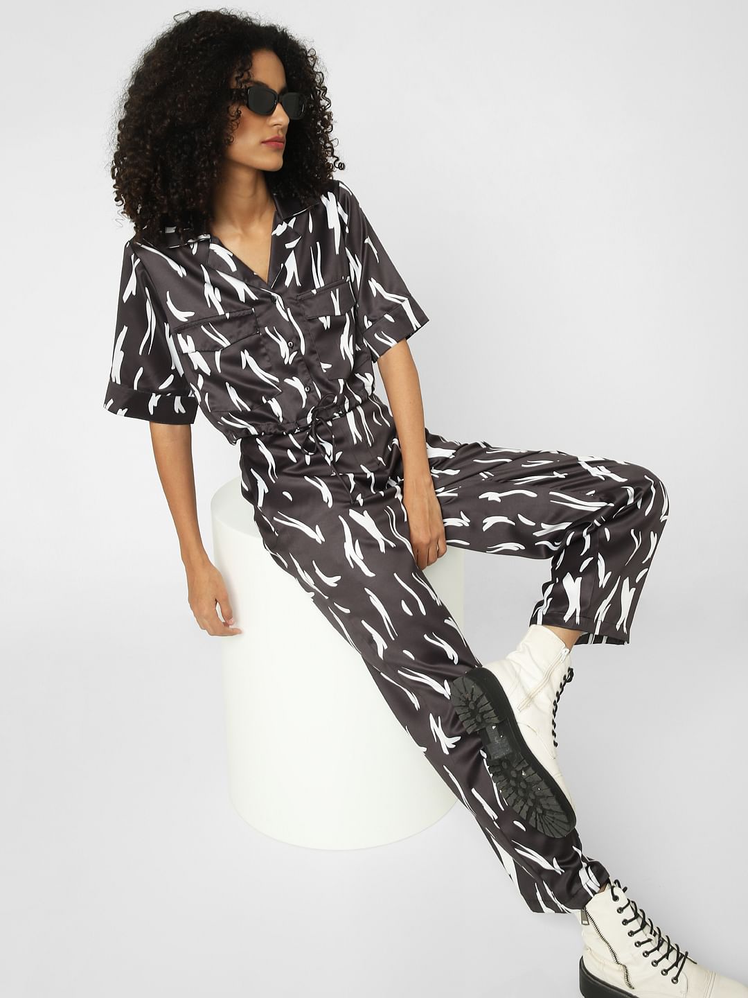 Black High Rise Printed Co-Ord Pants