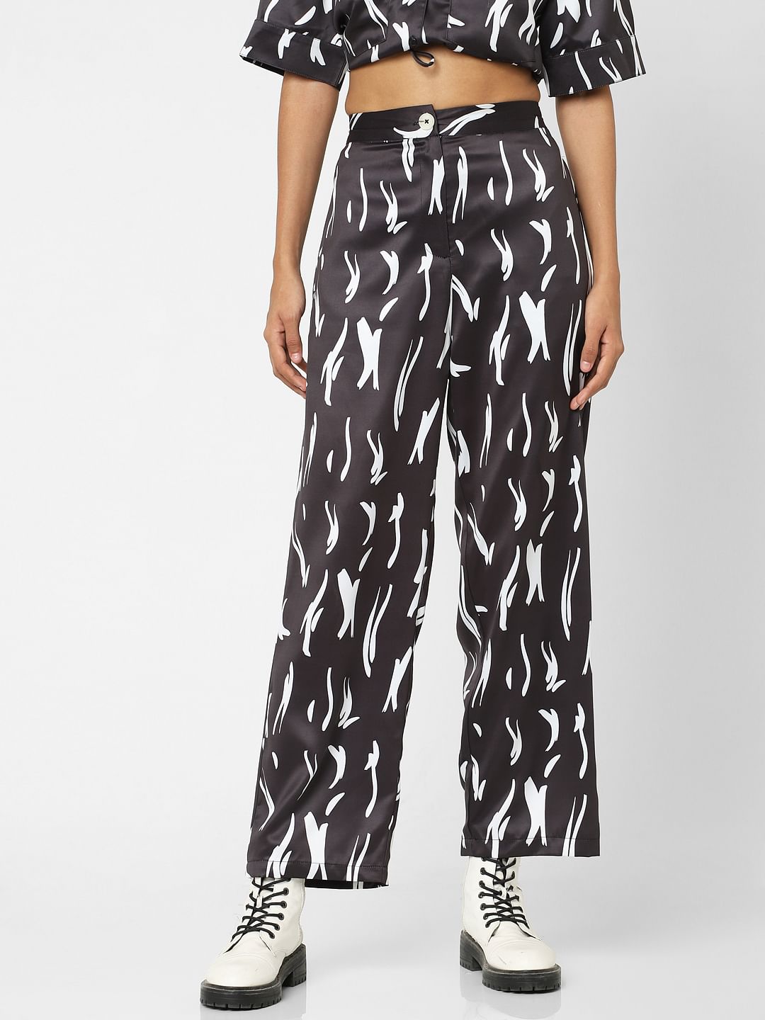 Black High Rise Printed Co-Ord Pants