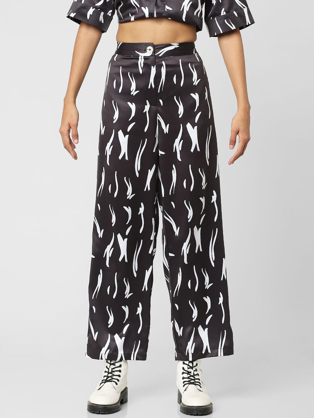 Black High Rise Printed Co-Ord Pants