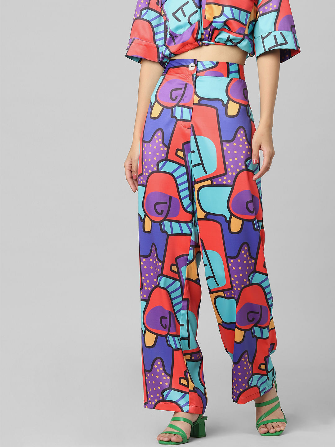 Red High Rise Abstract Print Co-Ord Pants