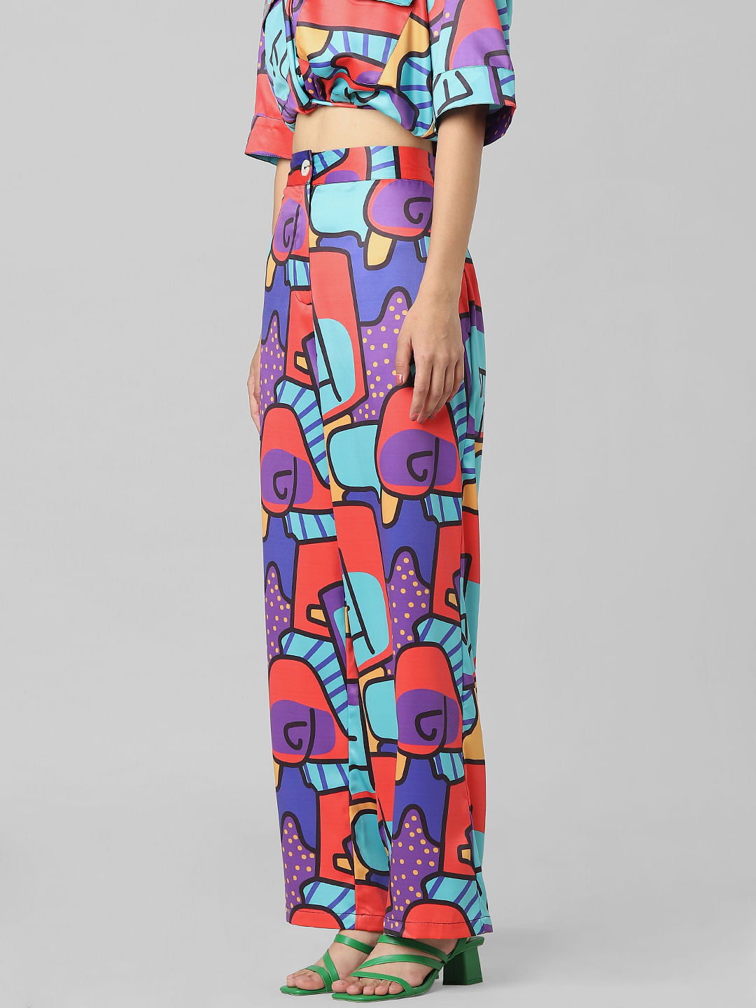 Red High Rise Abstract Print Co-Ord Pants