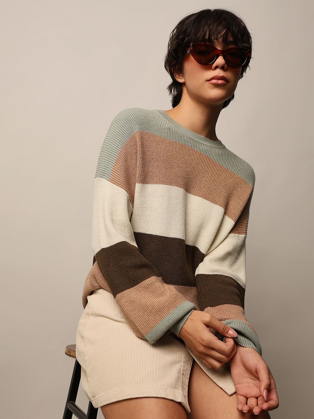 Vertical Striped Oversized Pullover - XS
