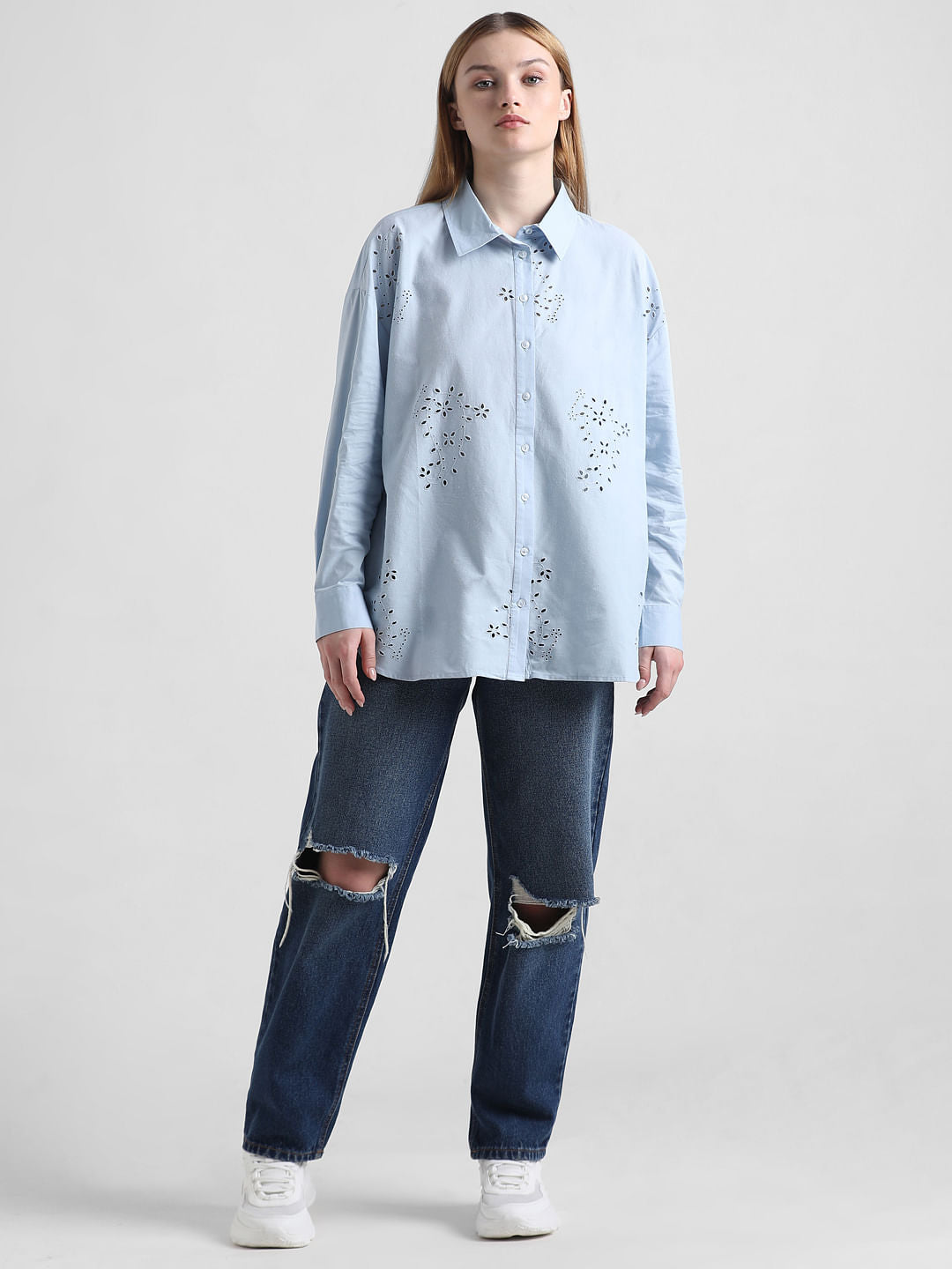 Blue Schiffli Detail Shirt