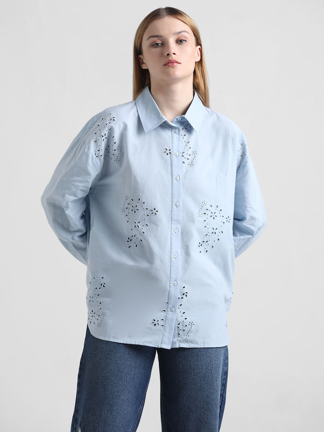 Blue Schiffli Detail Shirt