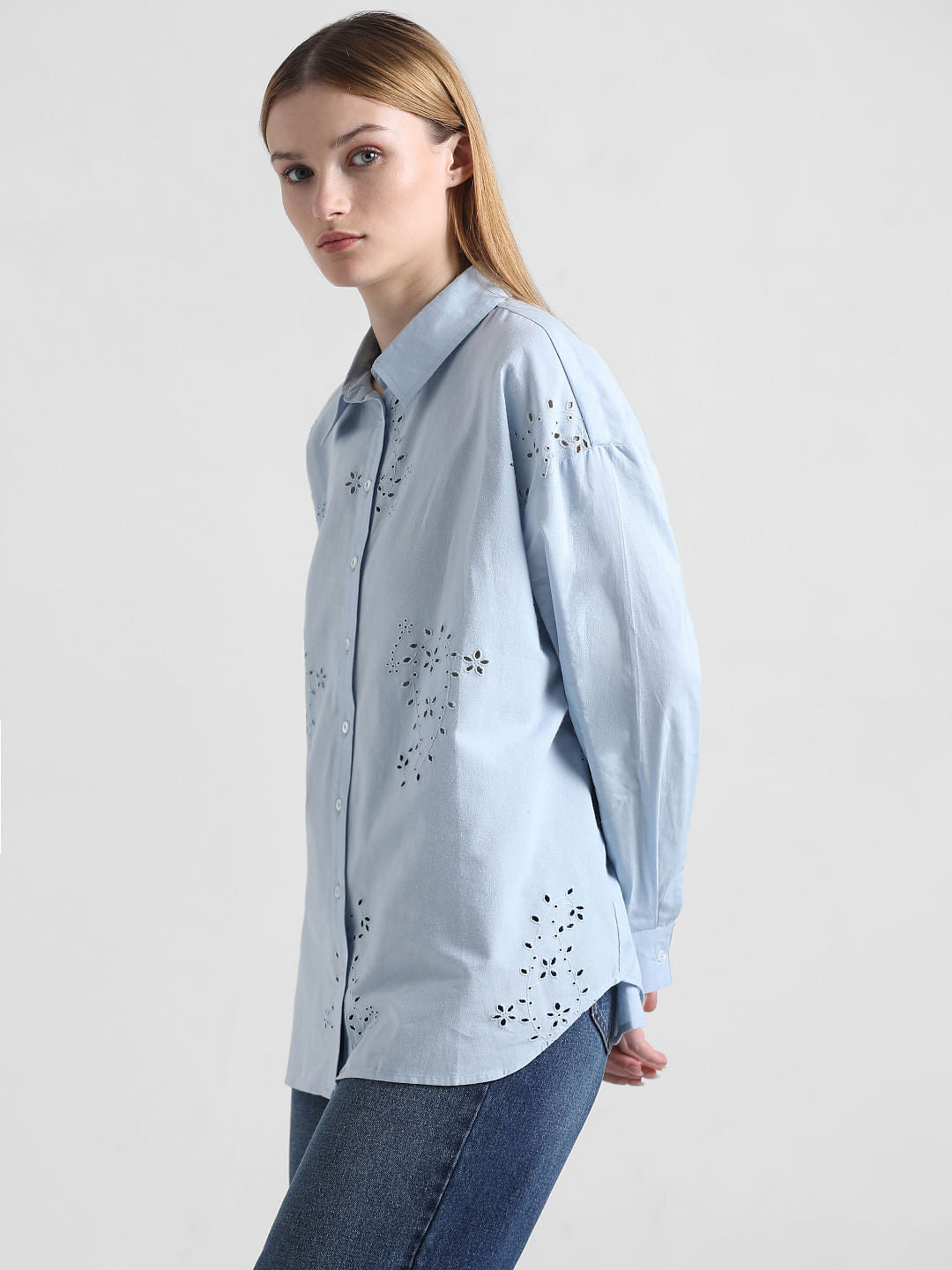 Blue Schiffli Detail Shirt