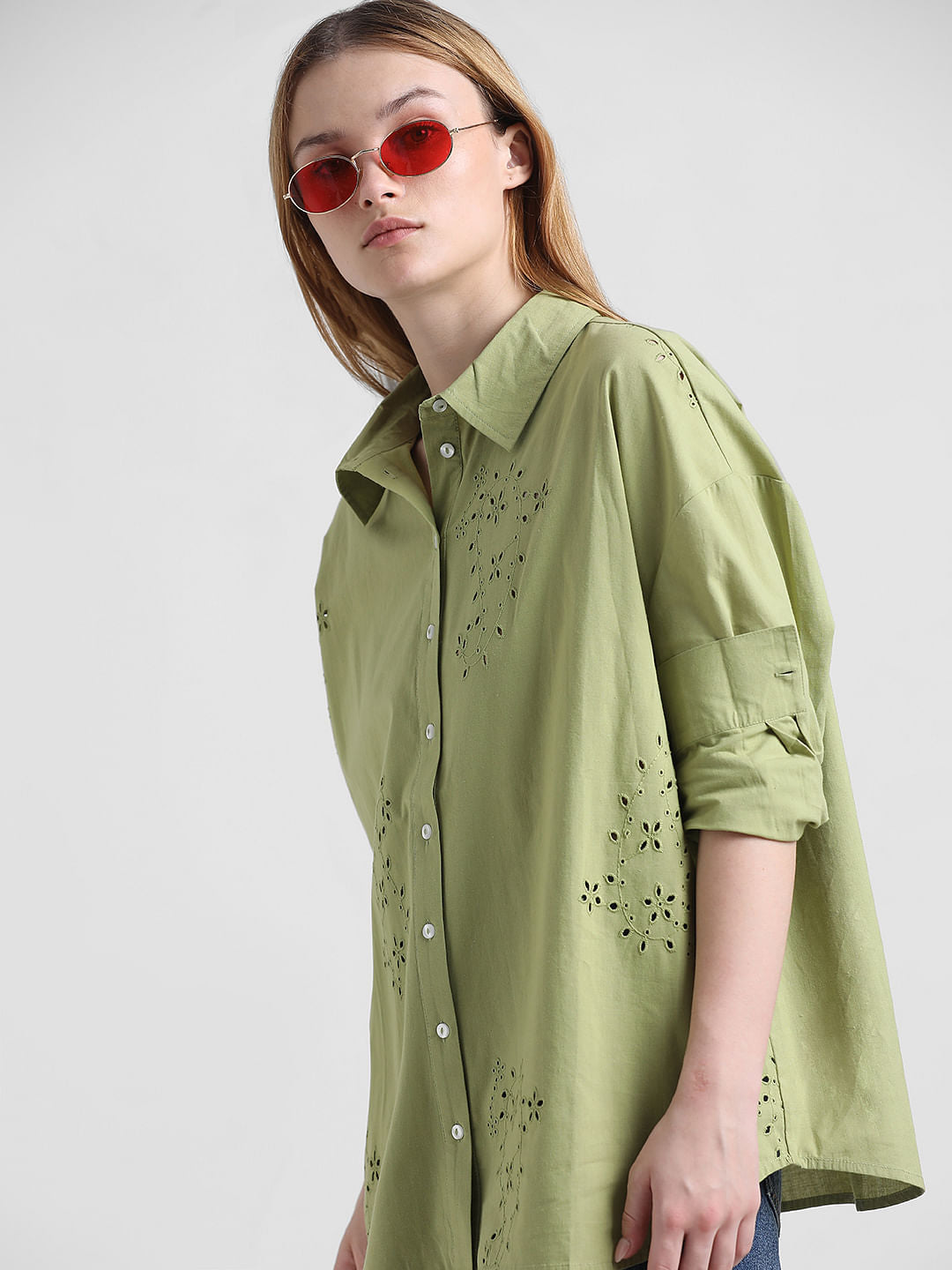 Green Schiffli Detail Shirt