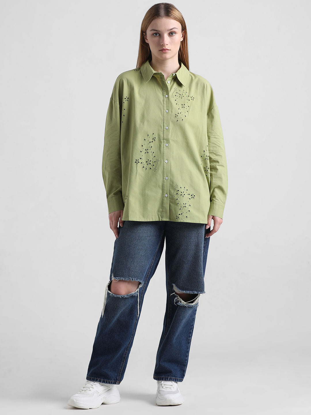Green Schiffli Detail Shirt