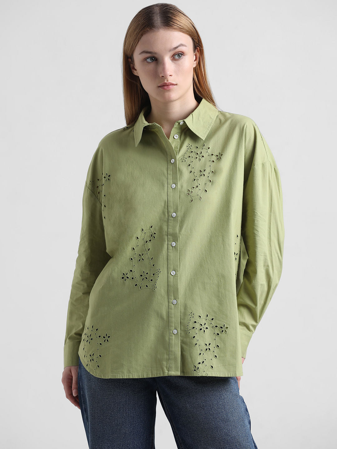 Green Schiffli Detail Shirt