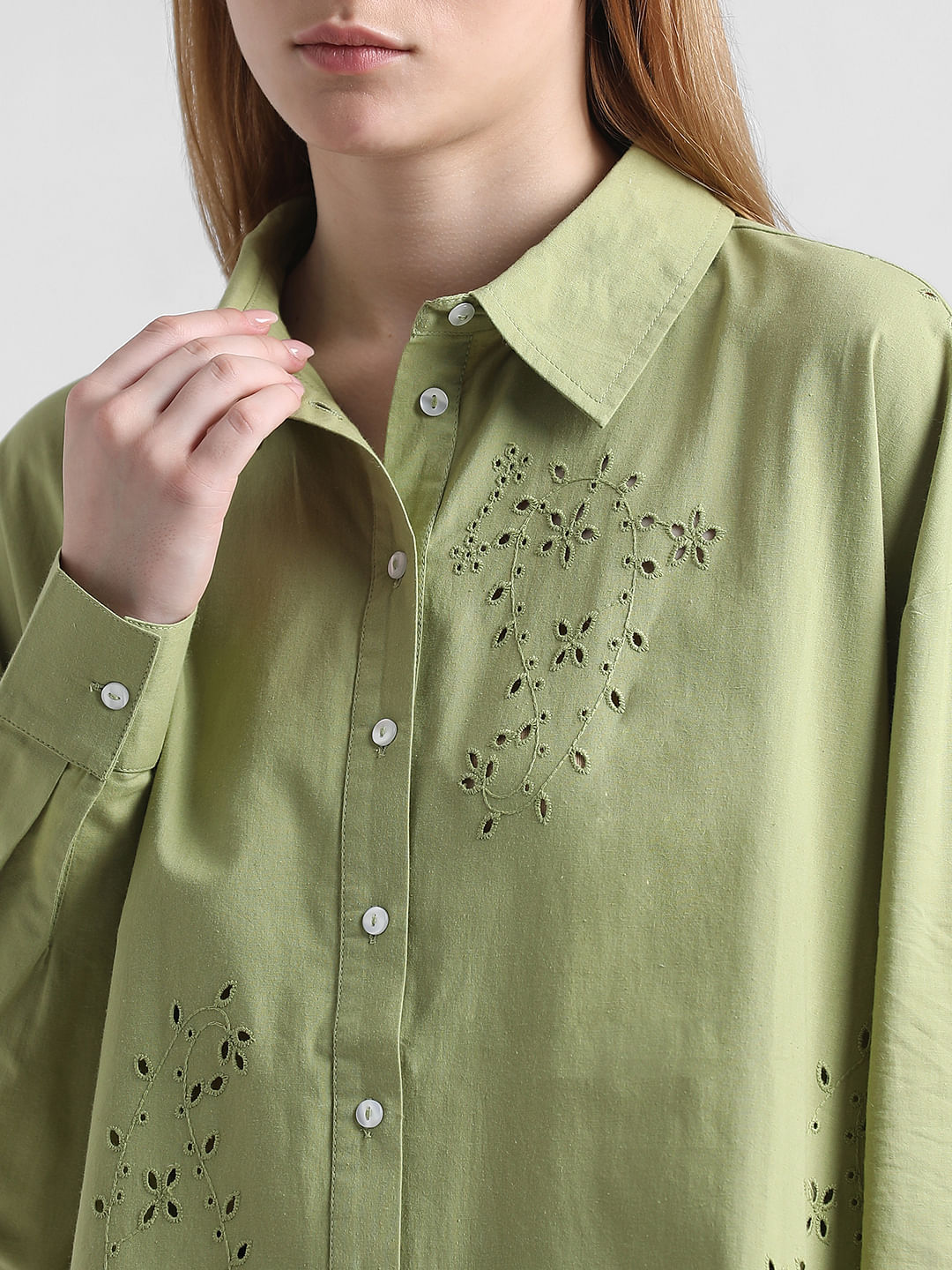 Green Schiffli Detail Shirt