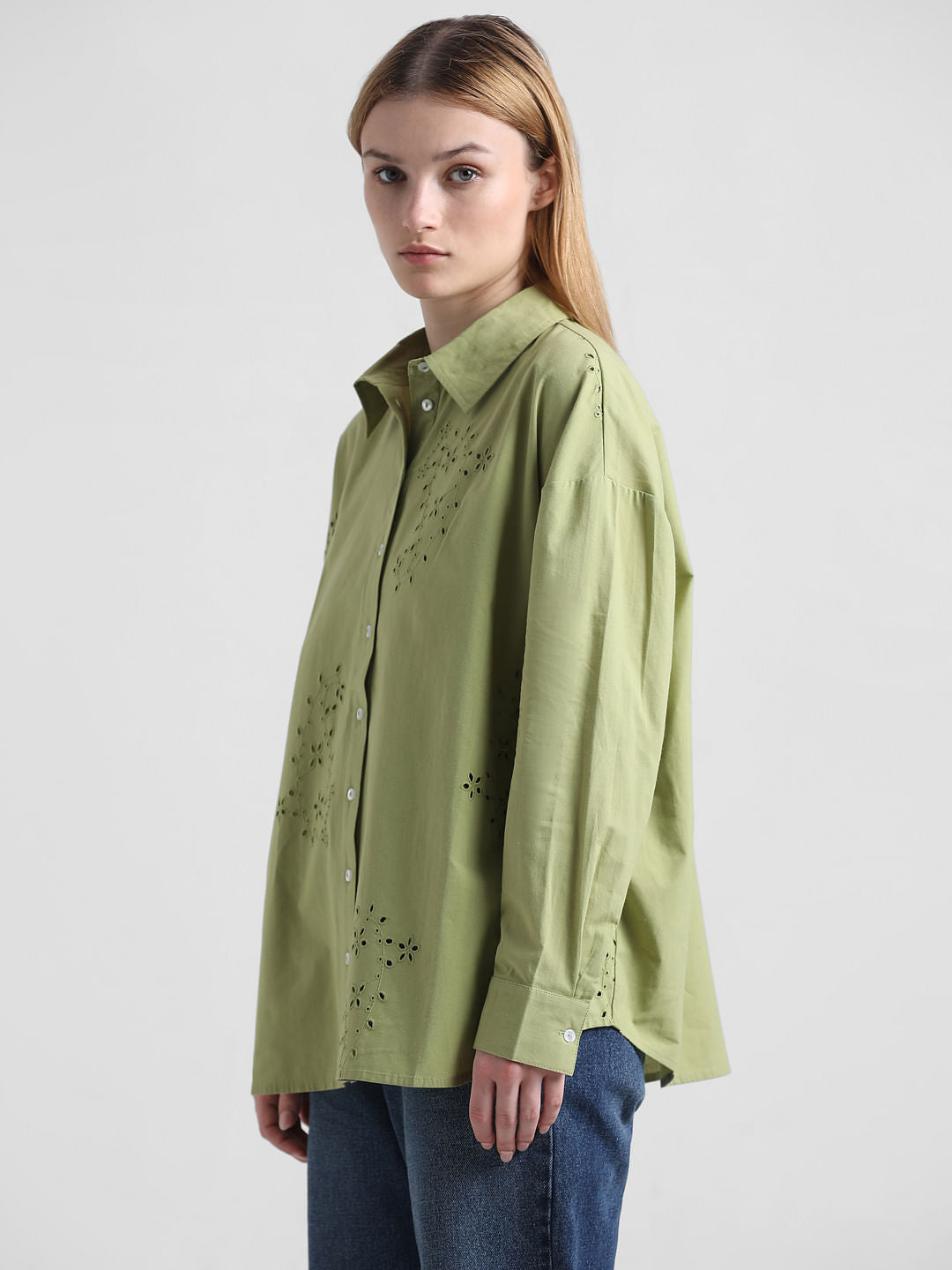 Green Schiffli Detail Shirt