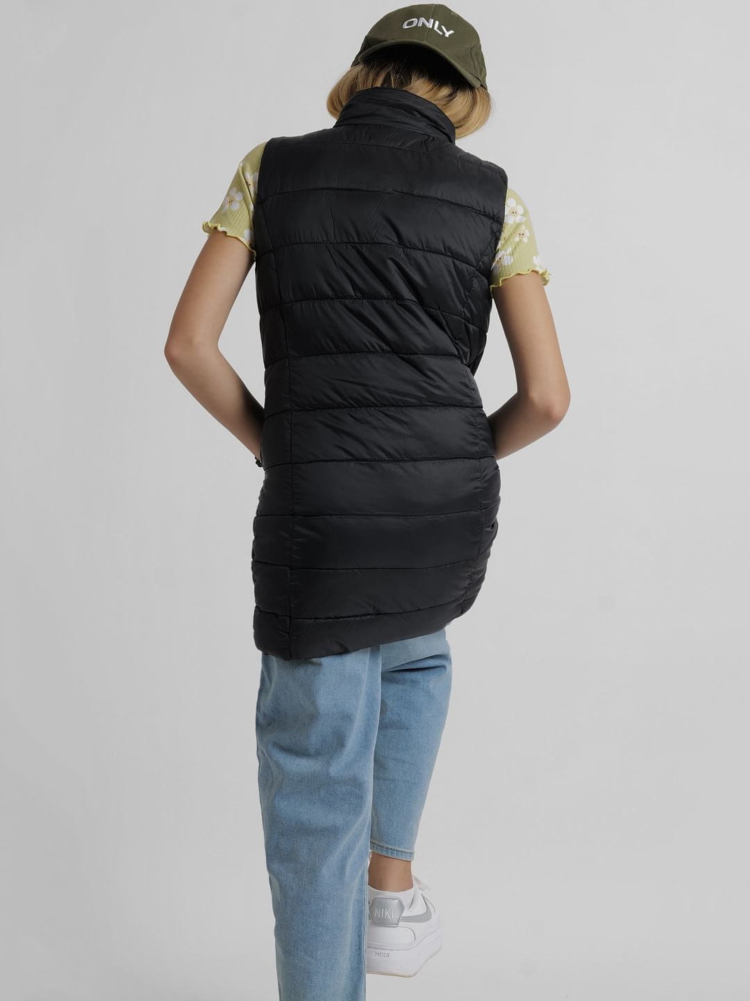 Girls Black High Neck Long Puffer Jacket