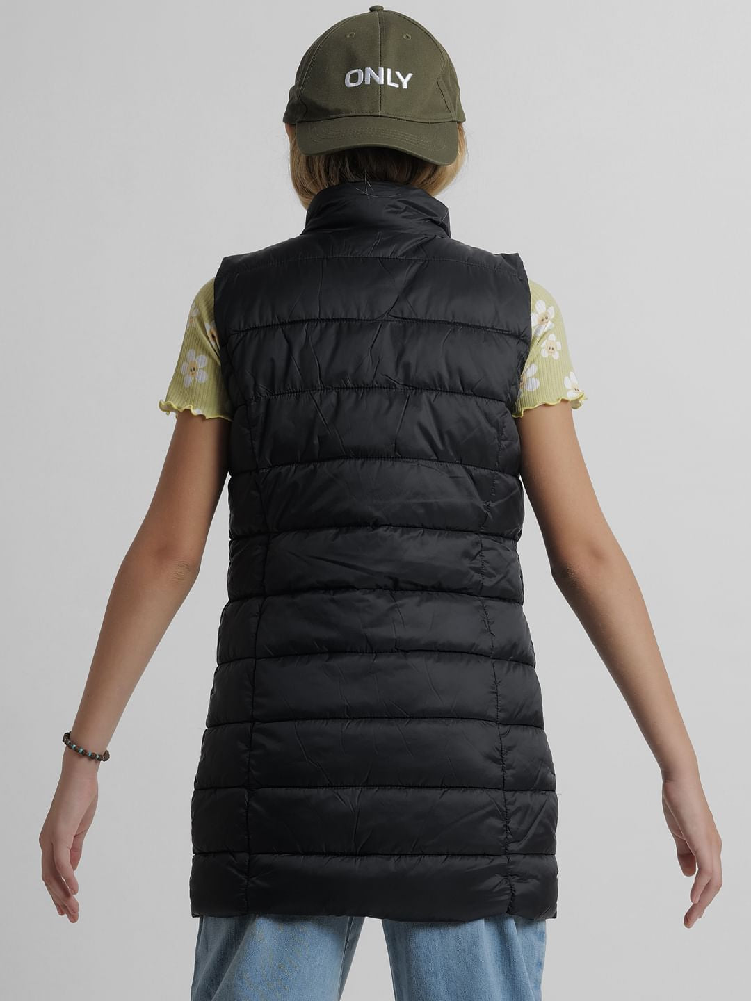 Girls Black High Neck Long Puffer Jacket