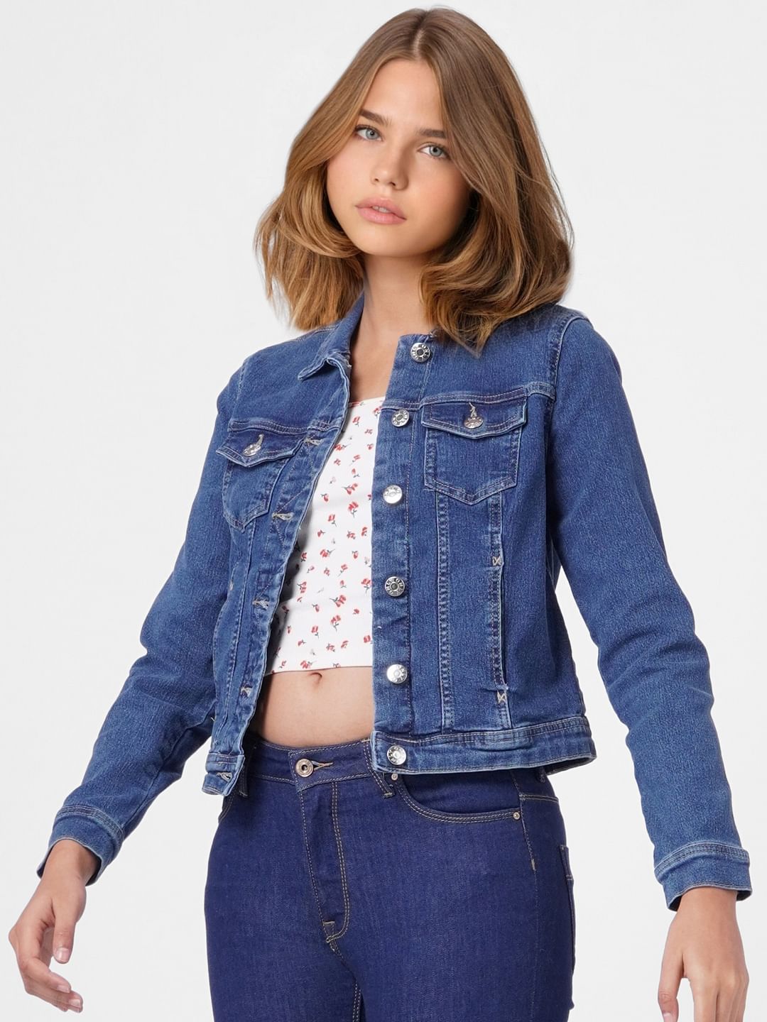 Blue Cropped Denim Jacket