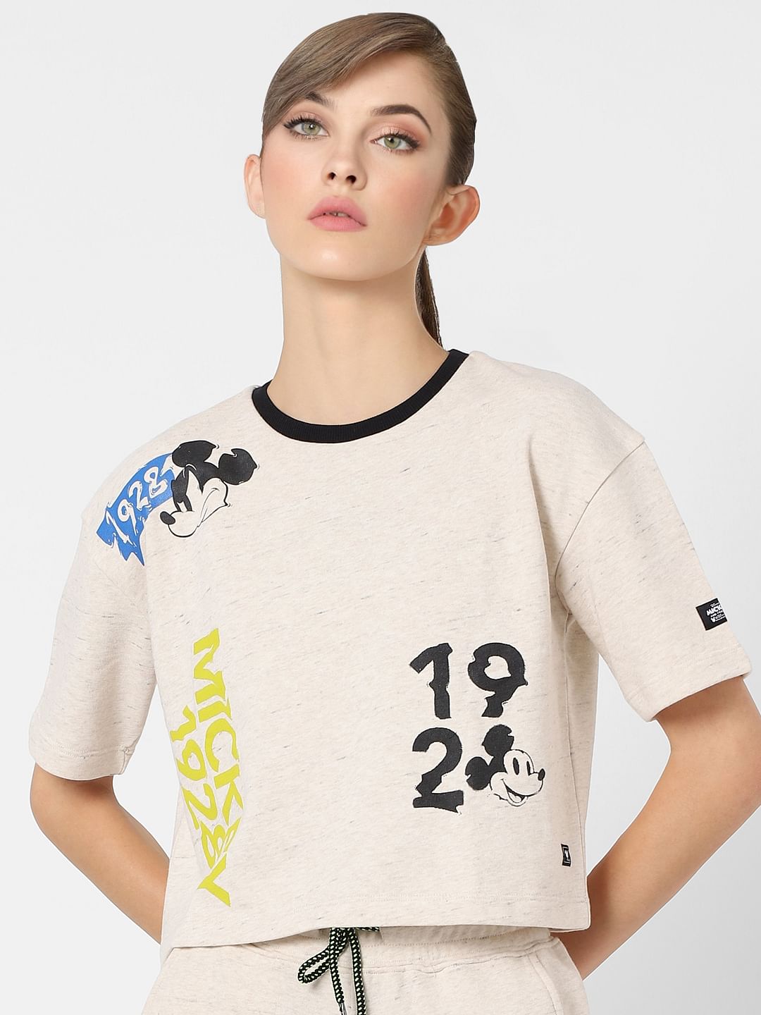 Only X Mickey Beige Graphic Print Sweatshirt