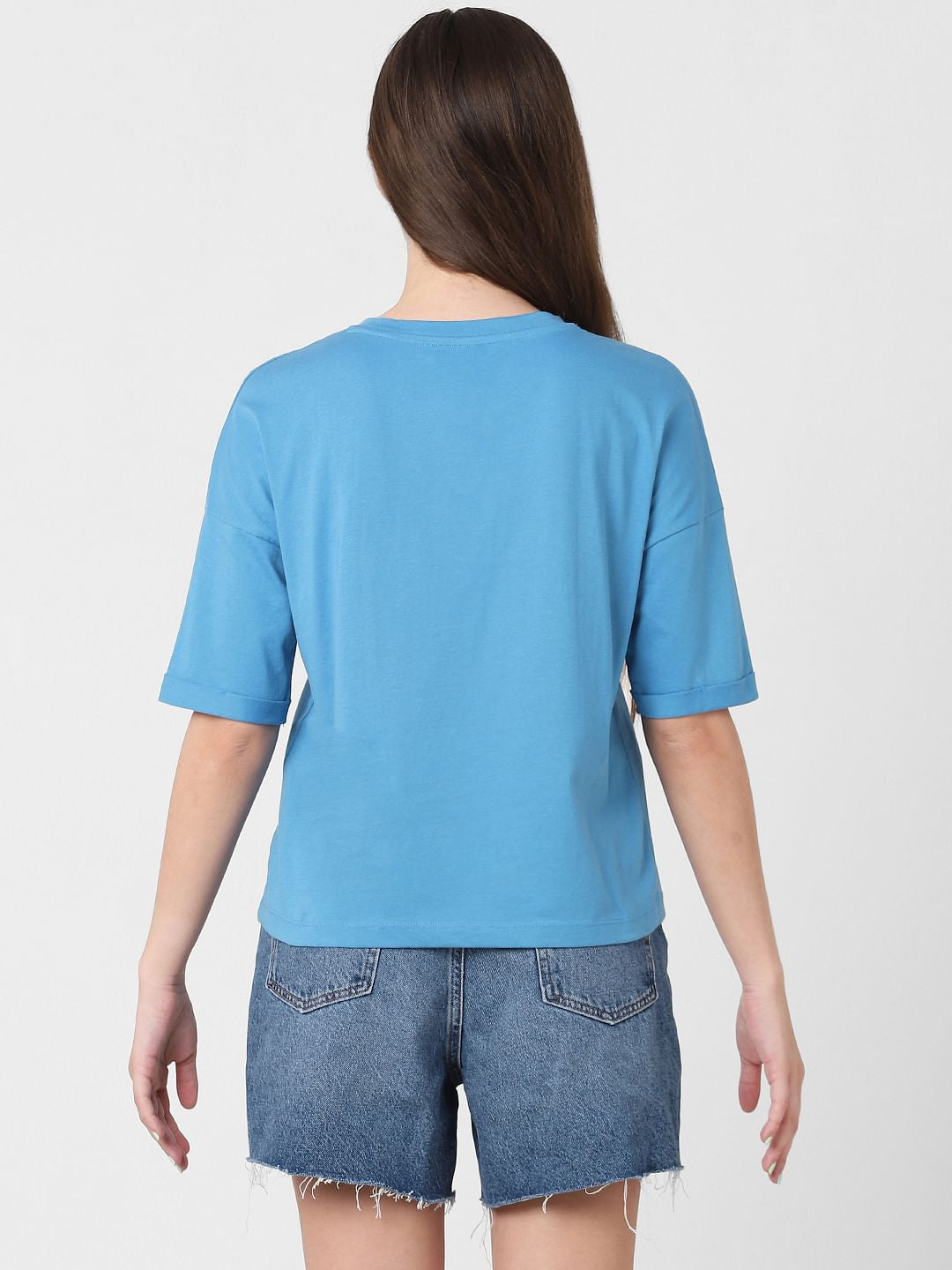 Only X Mickey Blue Graphic Print T-Shirt