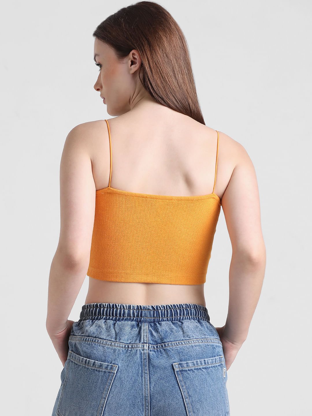 Orange Ribbed Crop Top