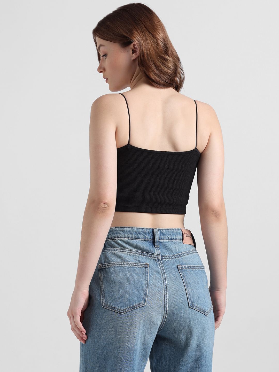 Black Ribbed Crop Top