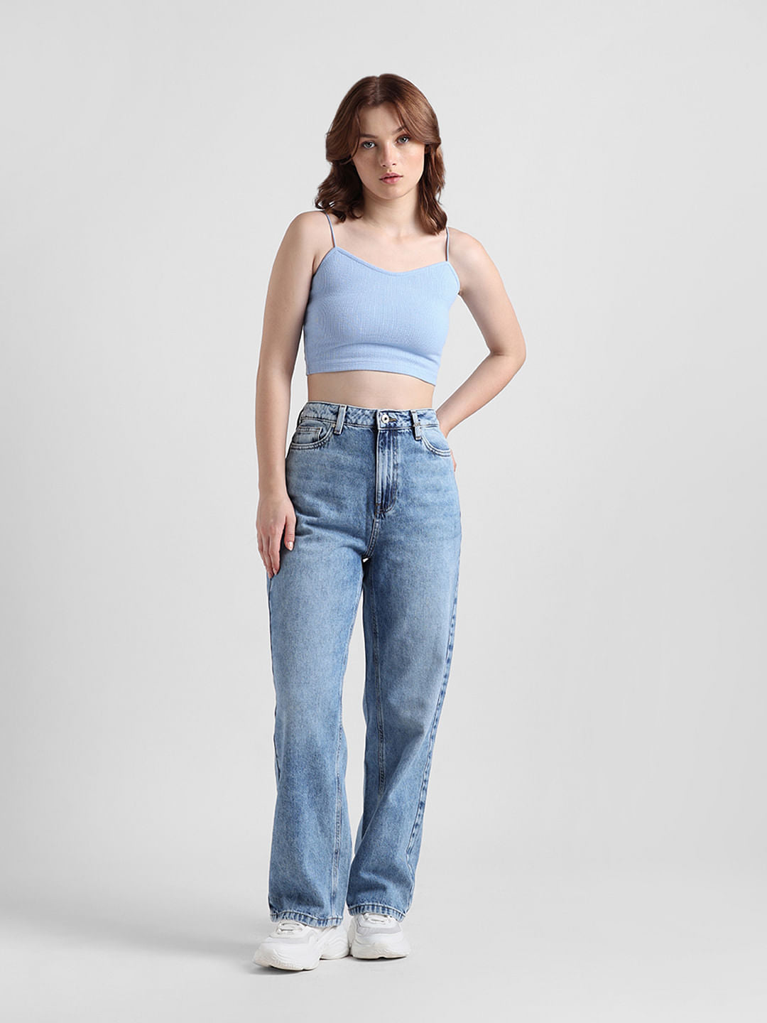 Blue Ribbed Crop Top