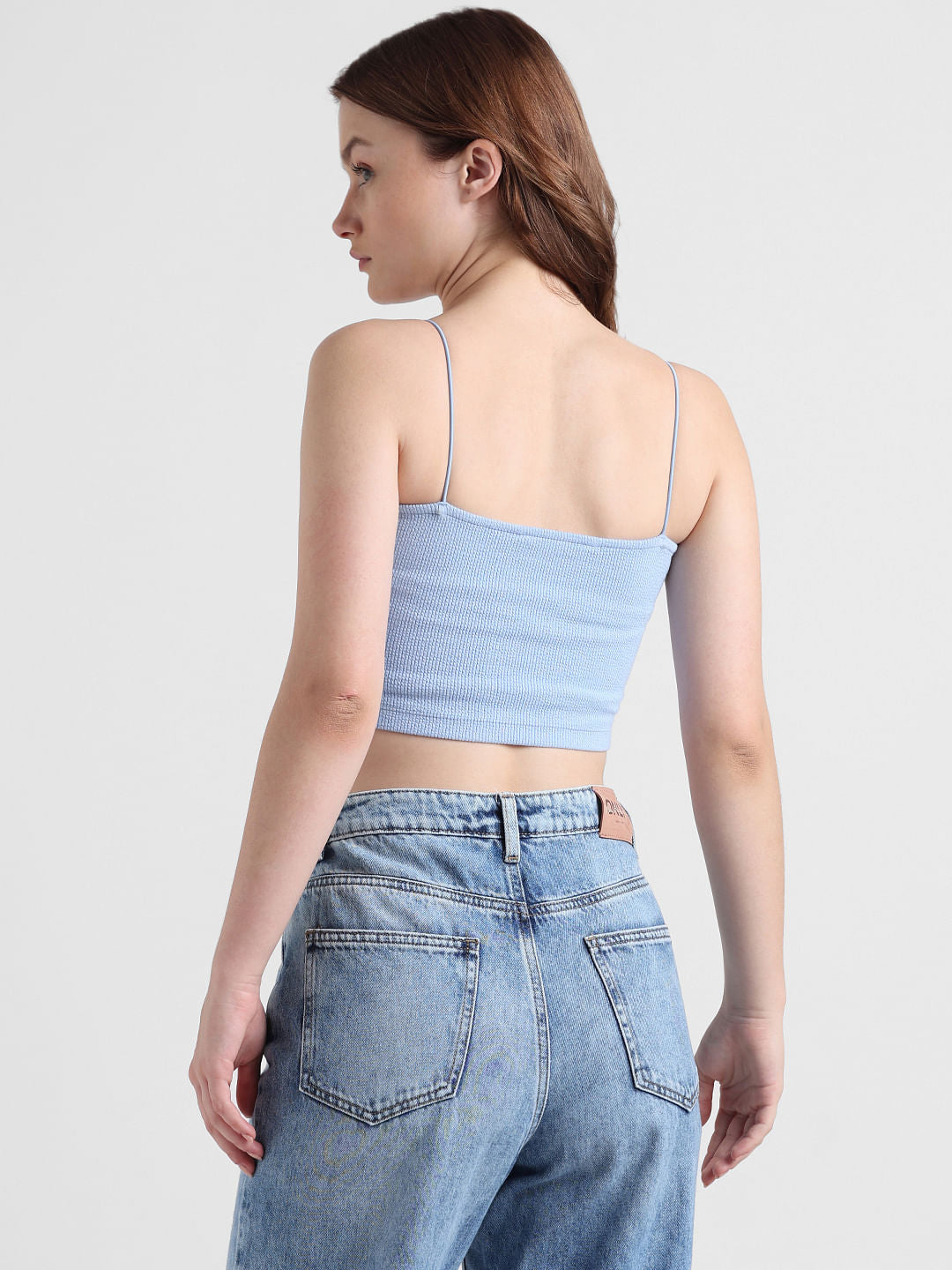 Blue Ribbed Crop Top