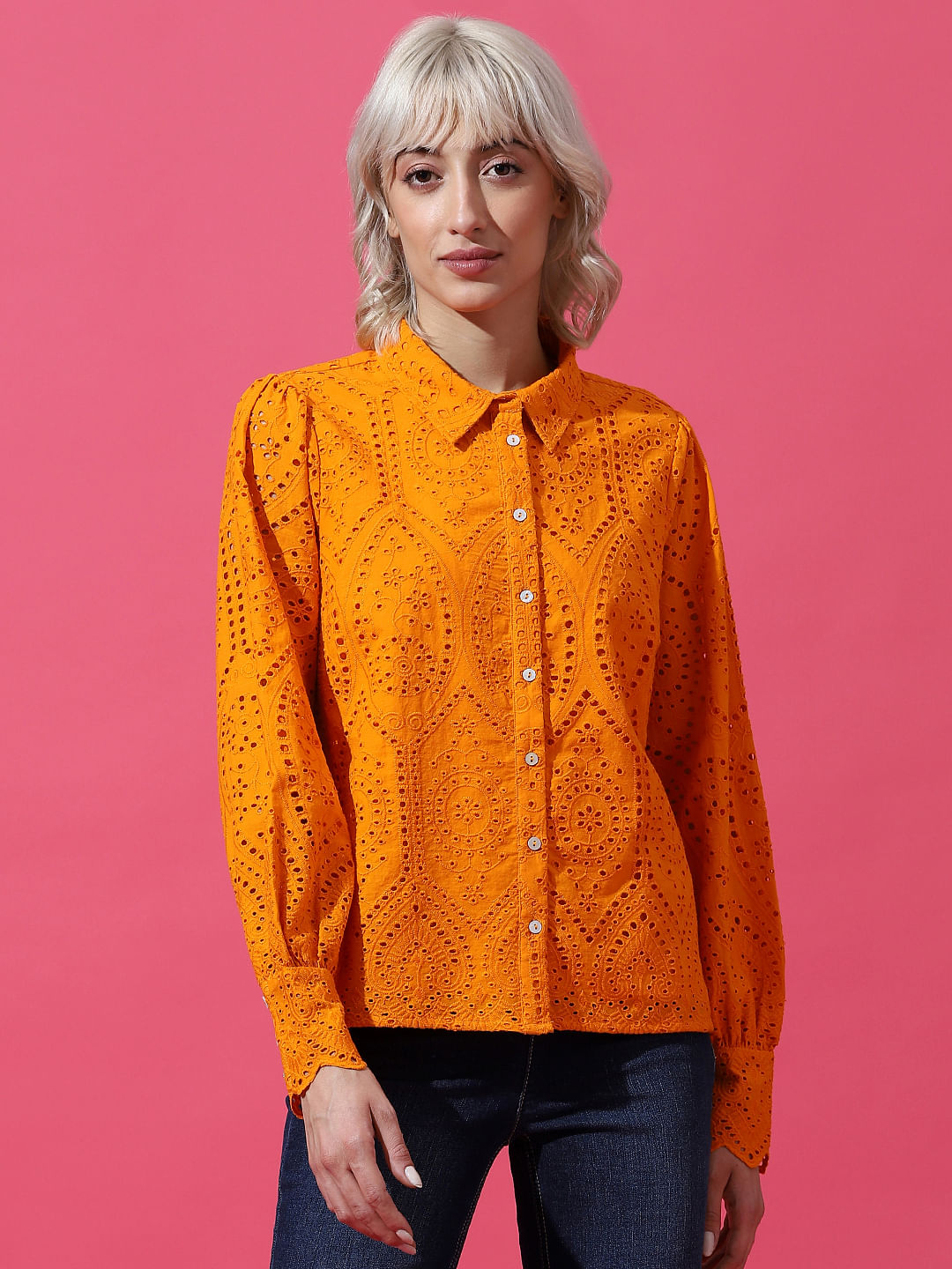 Orange Schiffli Shirt