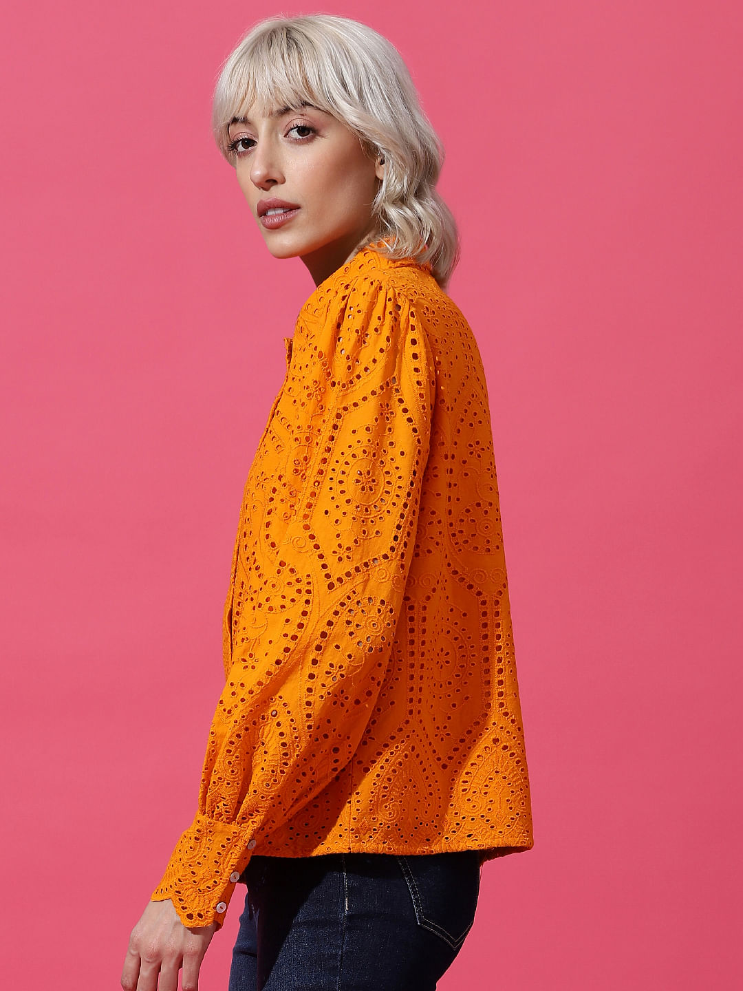 Orange Schiffli Shirt