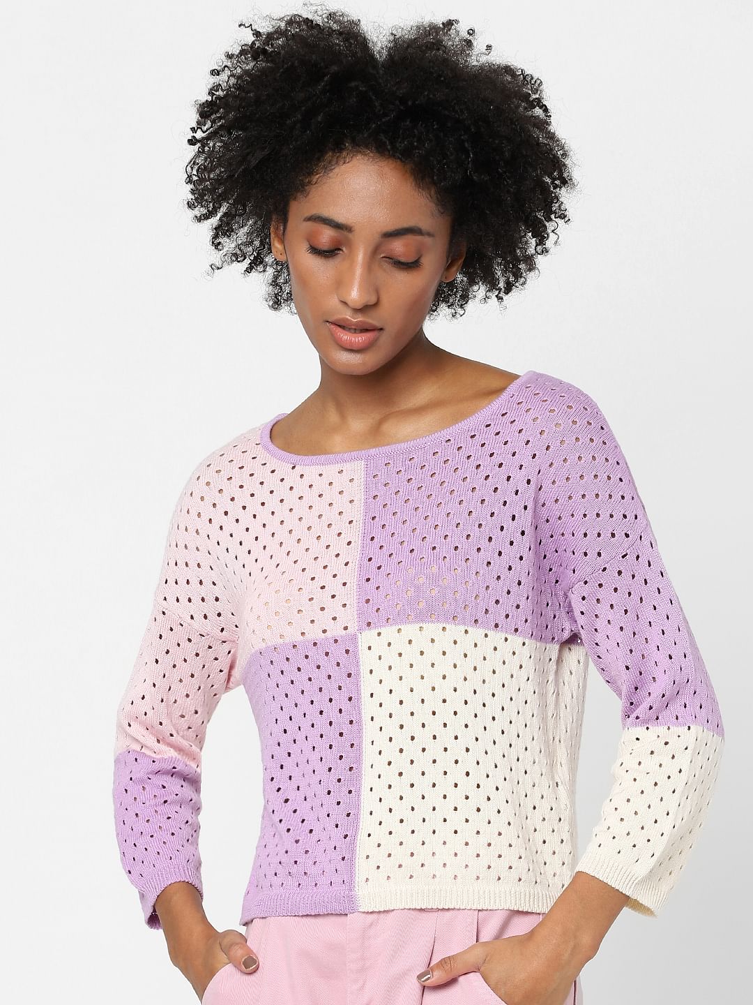 Purple Knit Cut Work Jumper