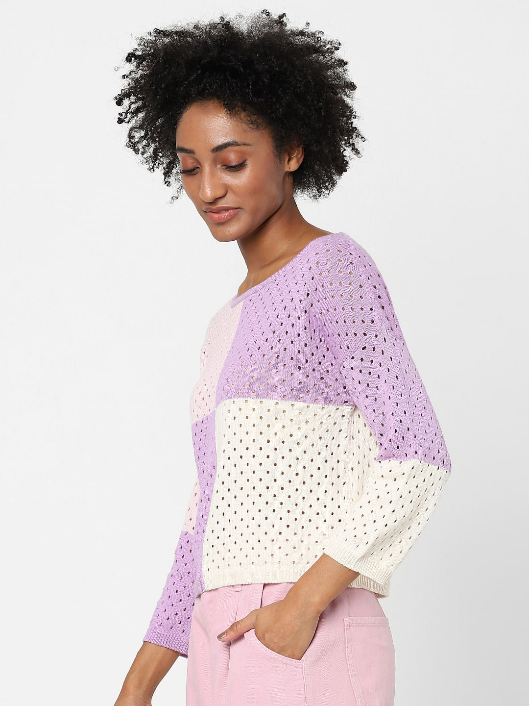 Purple Knit Cut Work Jumper
