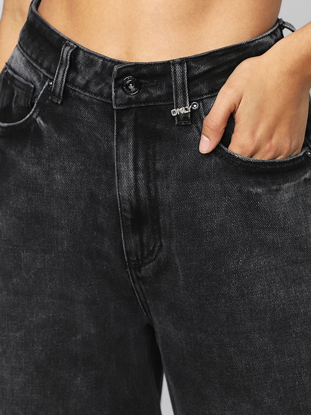 Black High Rise Washed Wide Leg Jeans