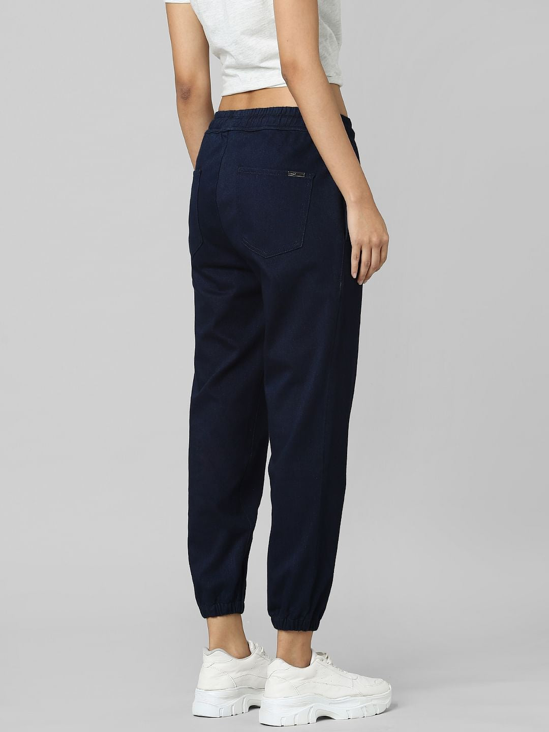 Blue Mid Rise Denim Joggers