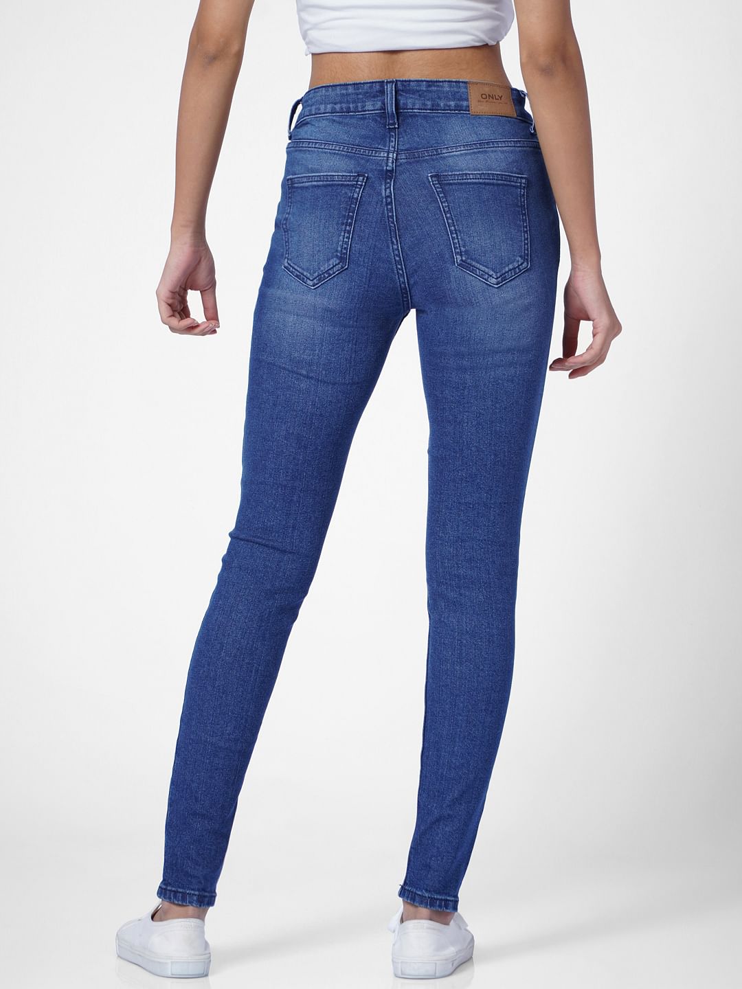 Blue Mid Rise Distressed Skinny Jeans