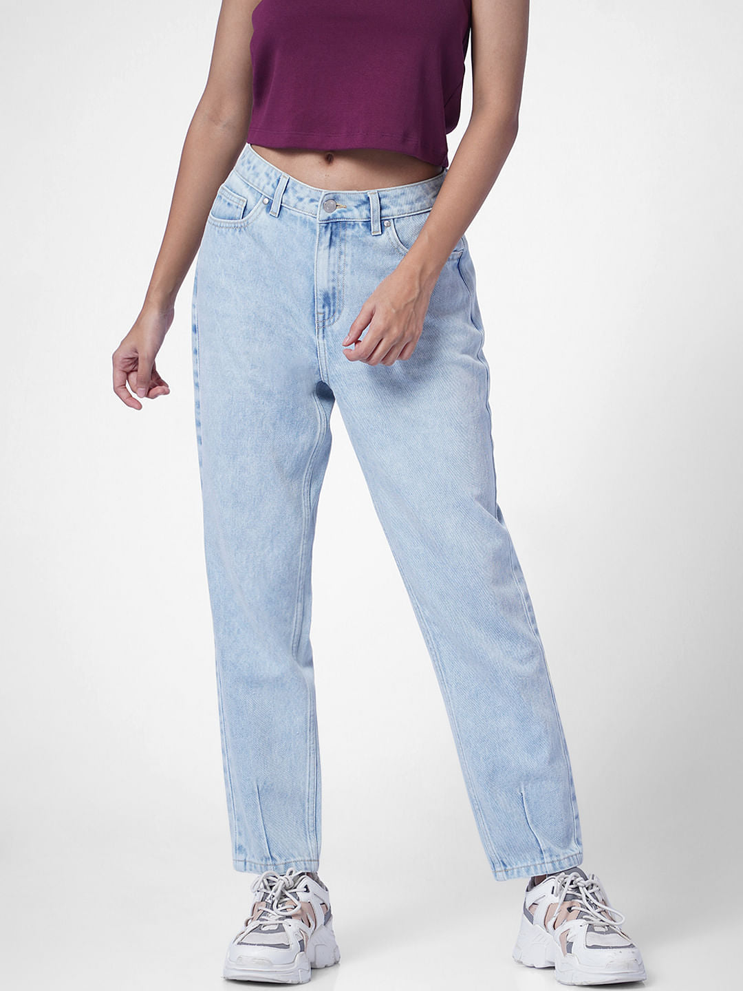 Blue High Rise Washed Mom Jeans