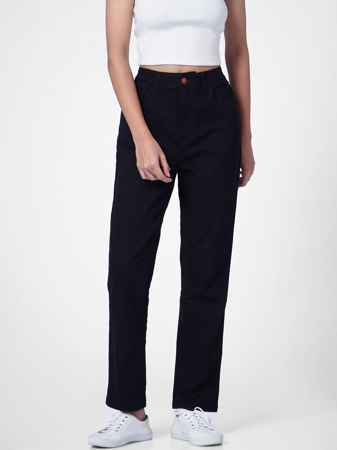 Black Mid Rise Straight Fit Jeans