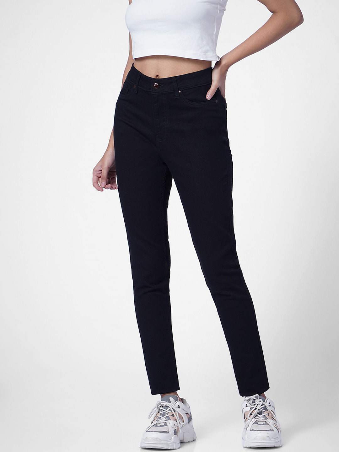 Black Mid Rise Slim Fit Jeans