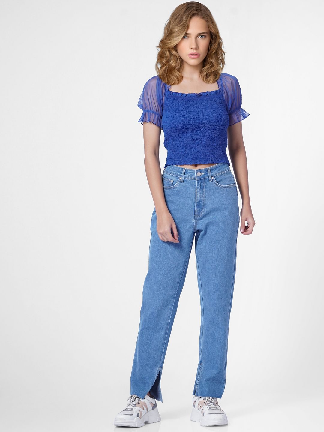 Blue High Rise Straight Fit Jeans