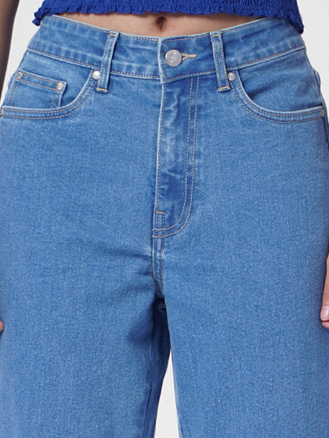 Blue High Rise Straight Fit Jeans